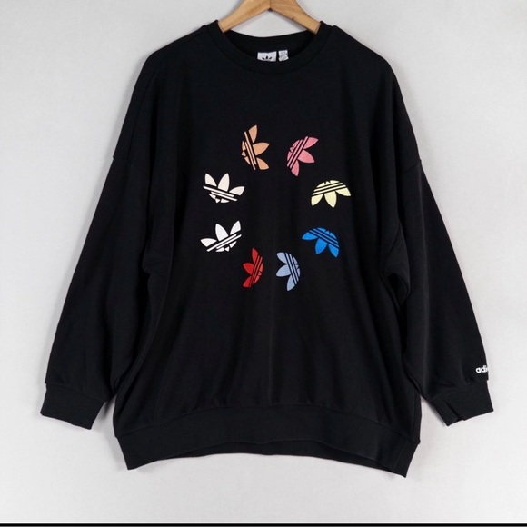 adidas Sweaters - Adidas women Black Crewneck Sweater with Multicolor Trefoil Graphics